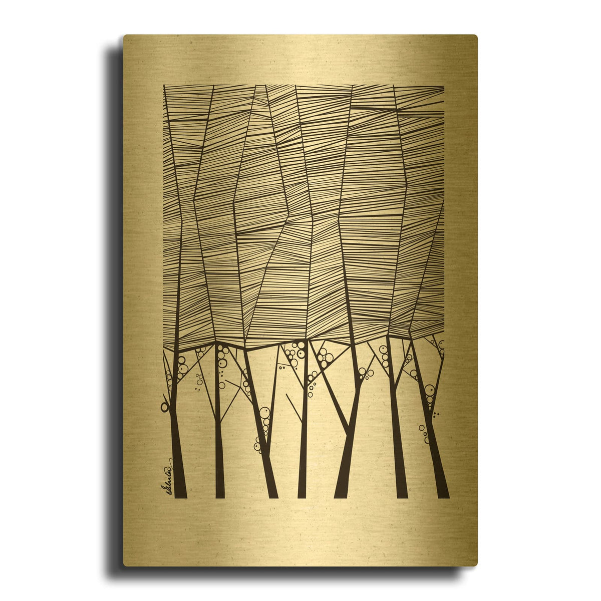 'Cypress Trees' By Ishita Banerjee Gold Metal Wall Art