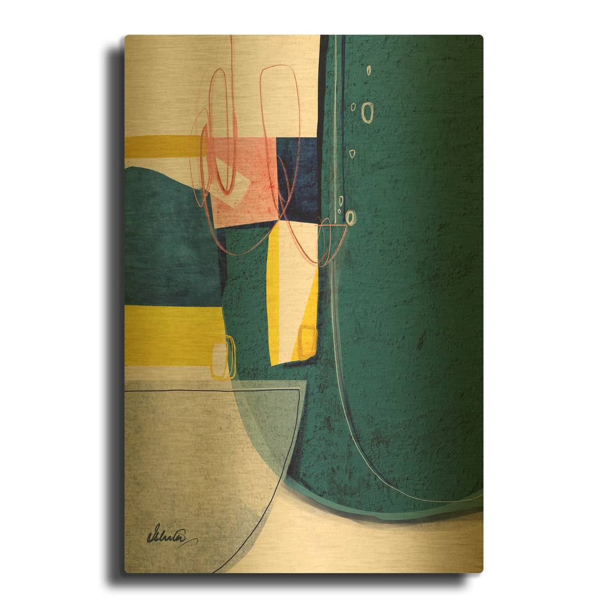 'Green Fields 2' By Ishita Banerjee Gold Metal Wall Art