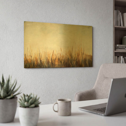 'Grasses In The Breeze' By Karen Hale Gold Metal Wall Art