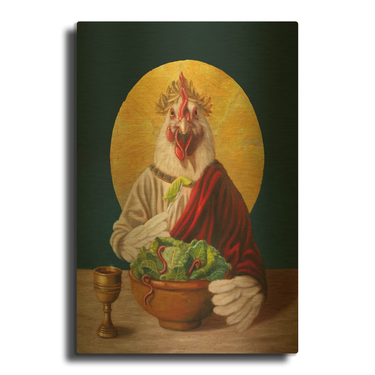'Chickin Caesar' By Lucia Heffernan Gold Metal Wall Art