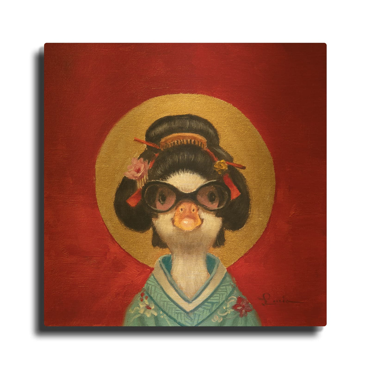 'Geisha Duck' By Lucia Heffernan Gold Metal Wall Art