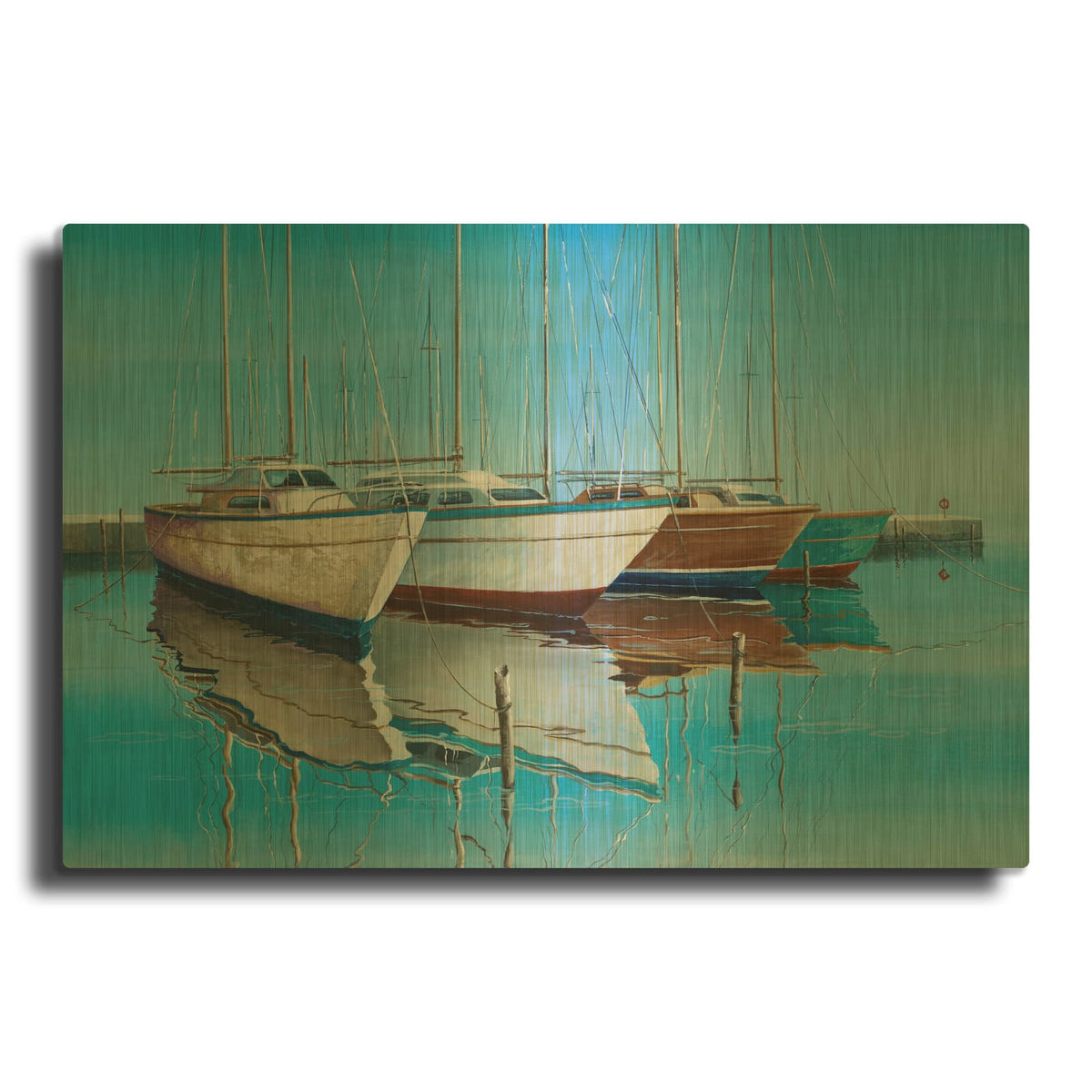 'Boats In The Harbor' By Max Maxx Gold Metal Wall Art