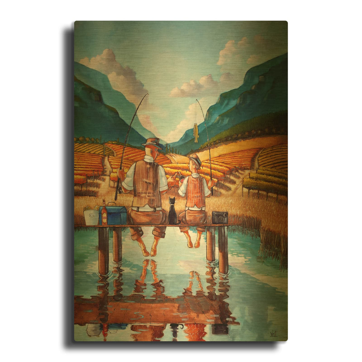 'First Catch' By Ronald West Gold Metal Wall Art