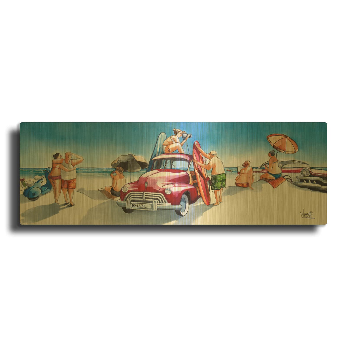 'Gone Surfing' By Ronald West Gold Metal Wall Art