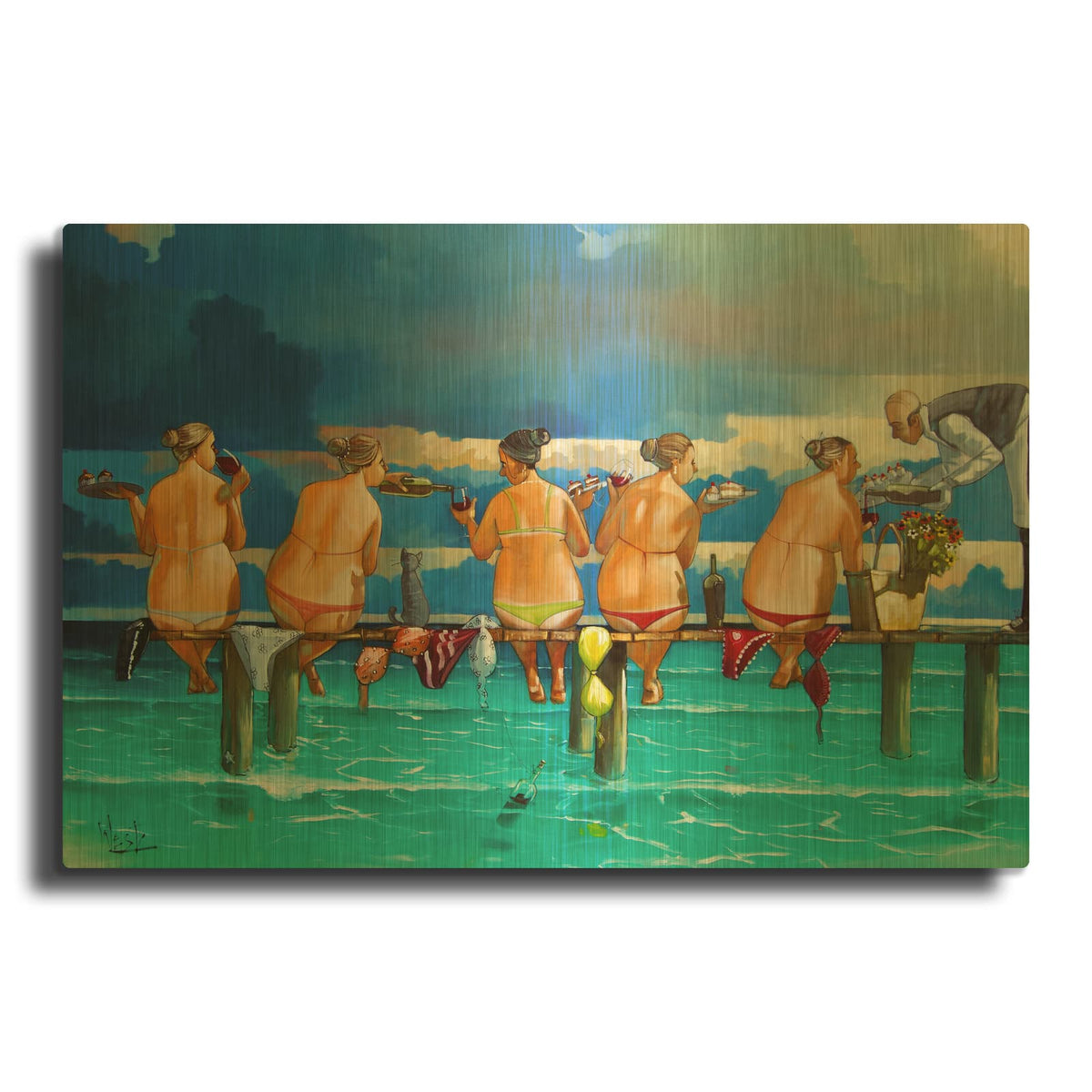 'The Book Club Two' By Ronald West Gold Metal Wall Art