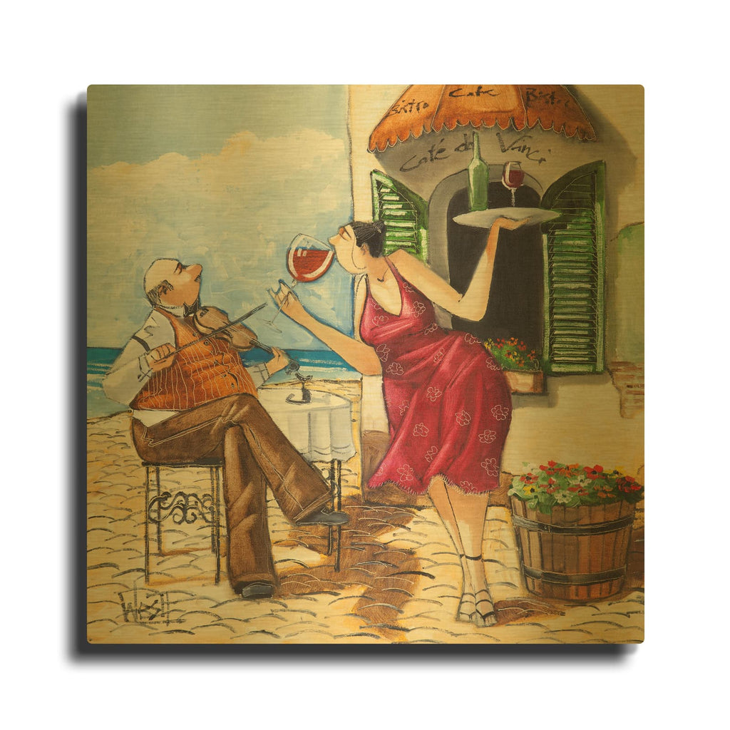 'Wine & Music' By Ronald West Gold Metal Wall Art