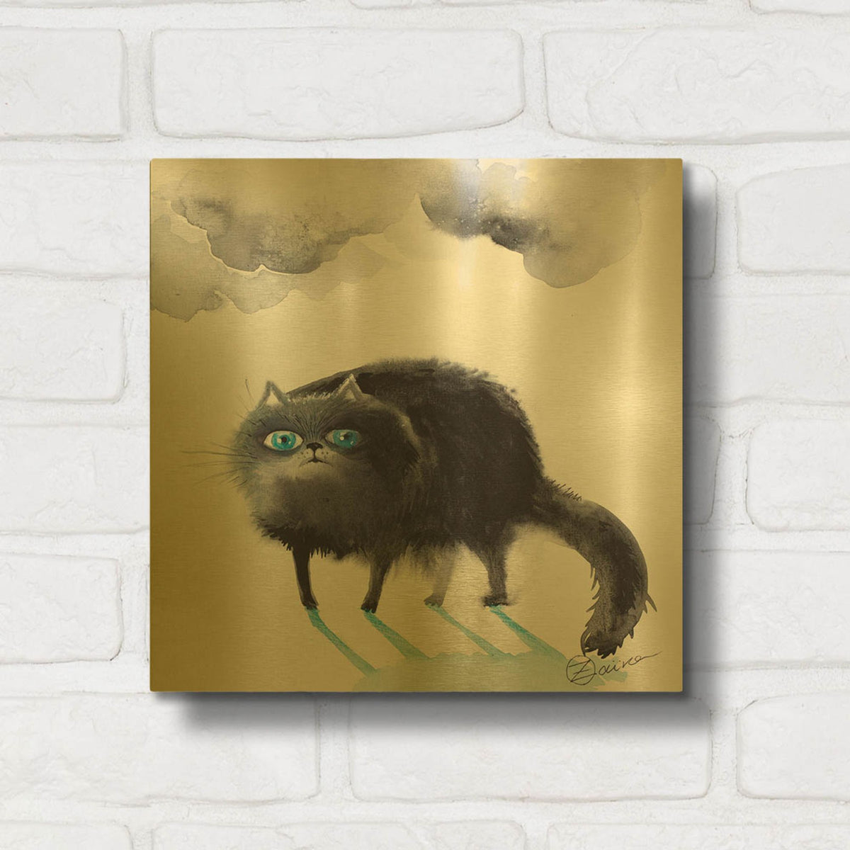 'Black Cat 3' By Oxana Zaika Gold Metal Wall Art