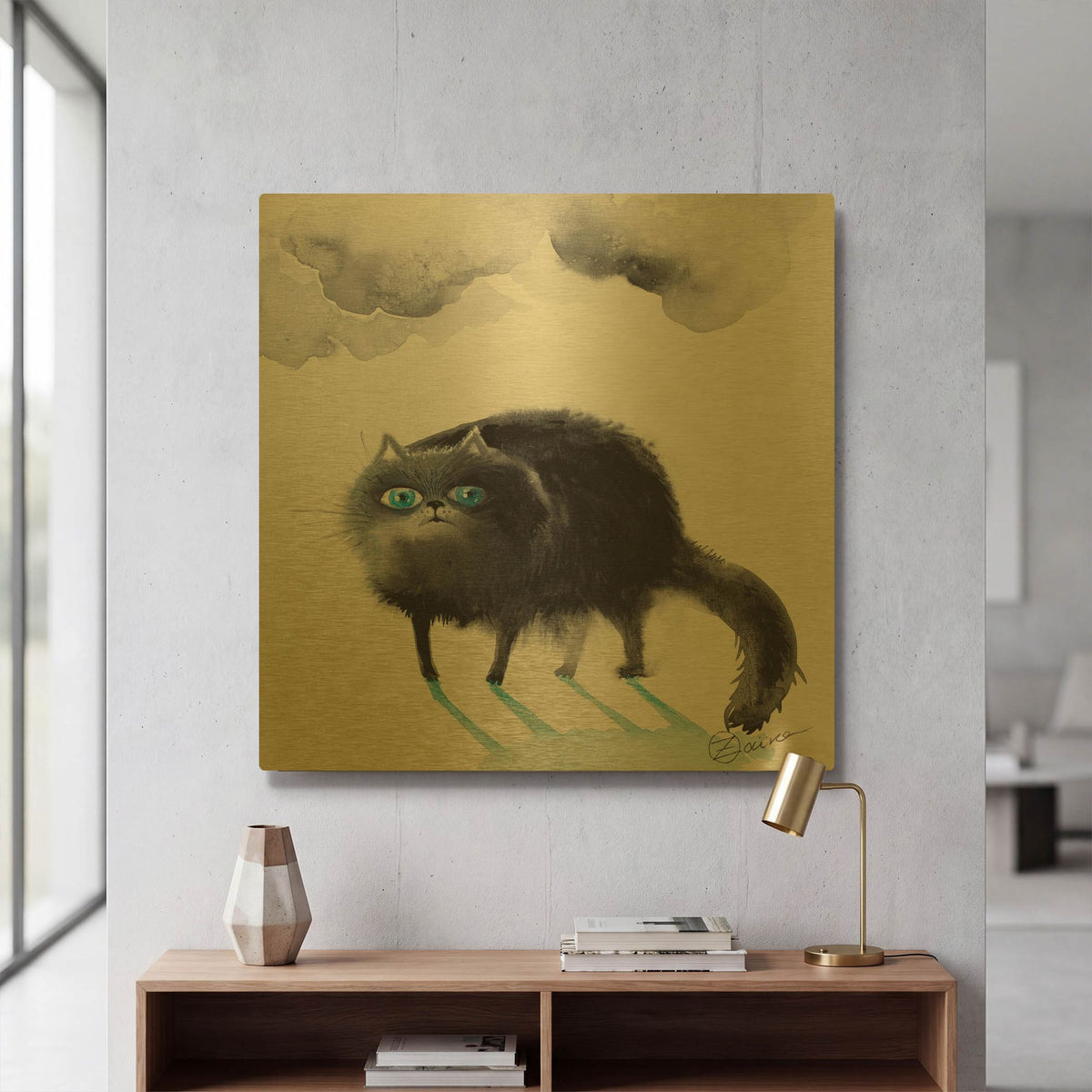 'Black Cat 3' By Oxana Zaika Gold Metal Wall Art