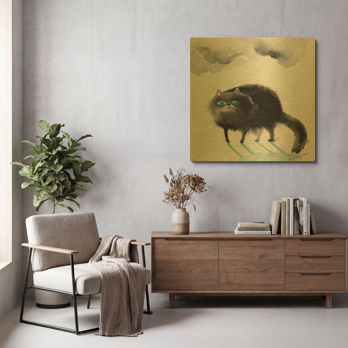 'Black Cat 3' By Oxana Zaika Gold Metal Wall Art