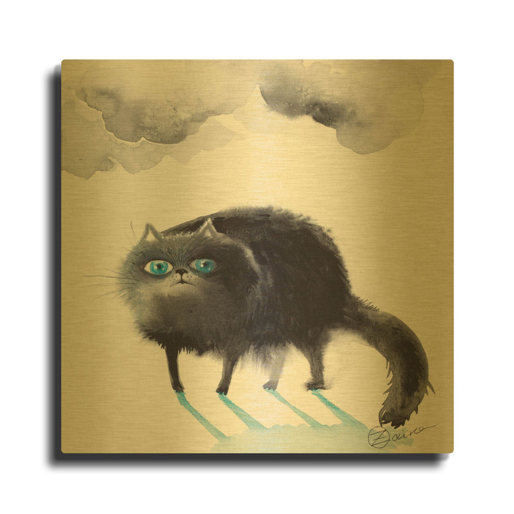 'Black Cat 3' By Oxana Zaika Gold Metal Wall Art