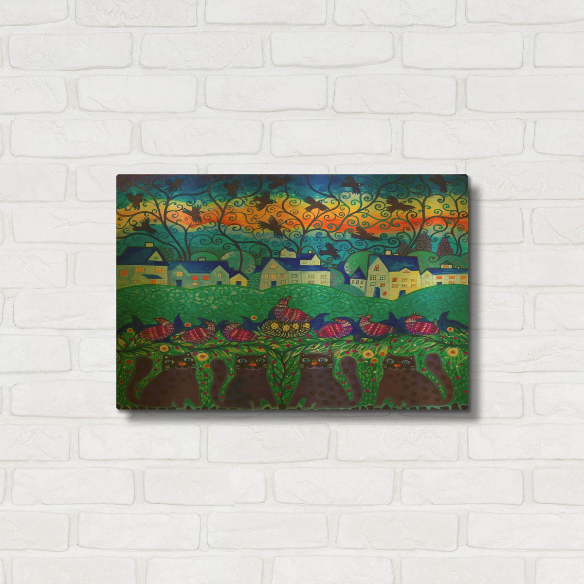 'Black Cats' By Oxana Zaika Gold Metal Wall Art