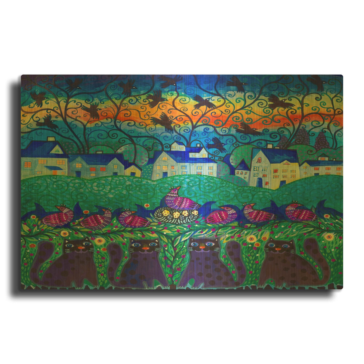 'Black Cats' By Oxana Zaika Gold Metal Wall Art