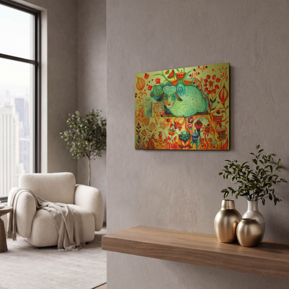 'Candy Sheep' By Oxana Zaika Gold Metal Wall Art