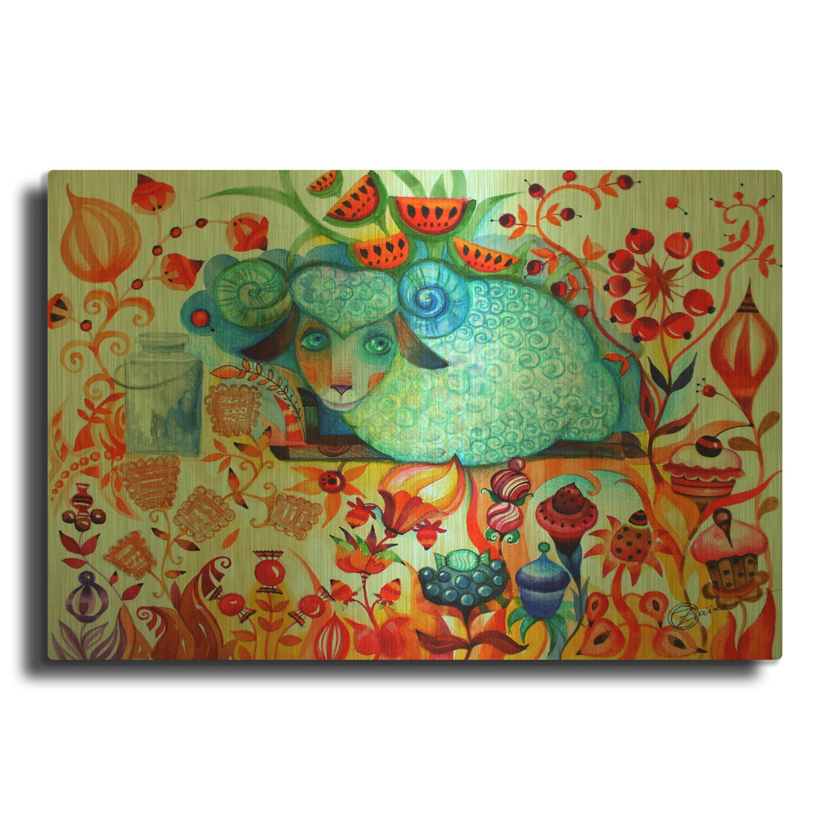 'Candy Sheep' By Oxana Zaika Gold Metal Wall Art