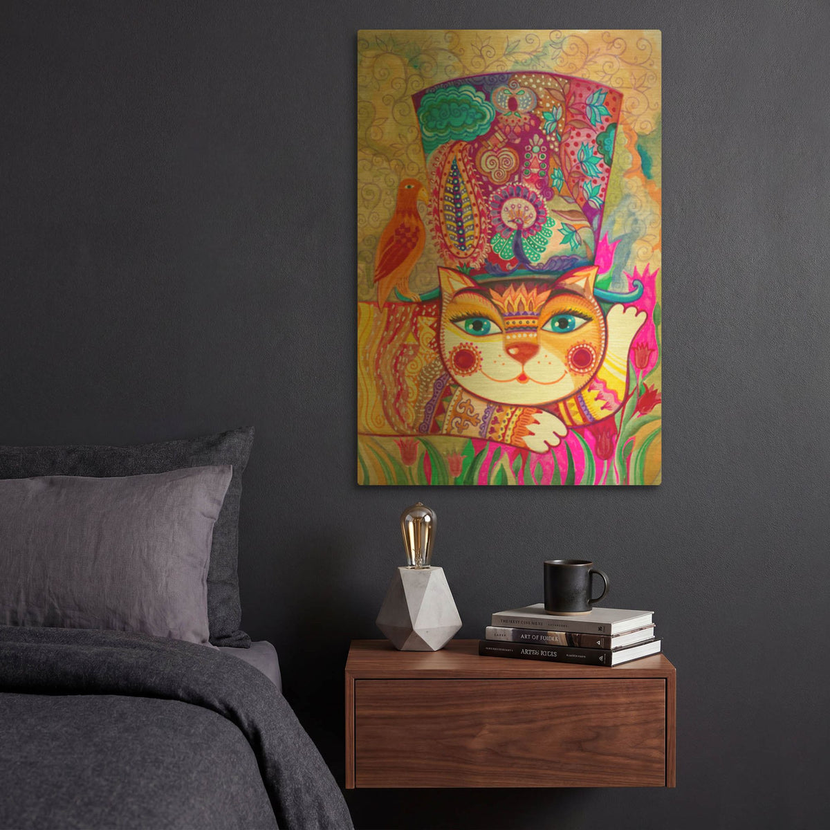 'Cat In The Hat 2' By Oxana Zaika Gold Metal Wall Art