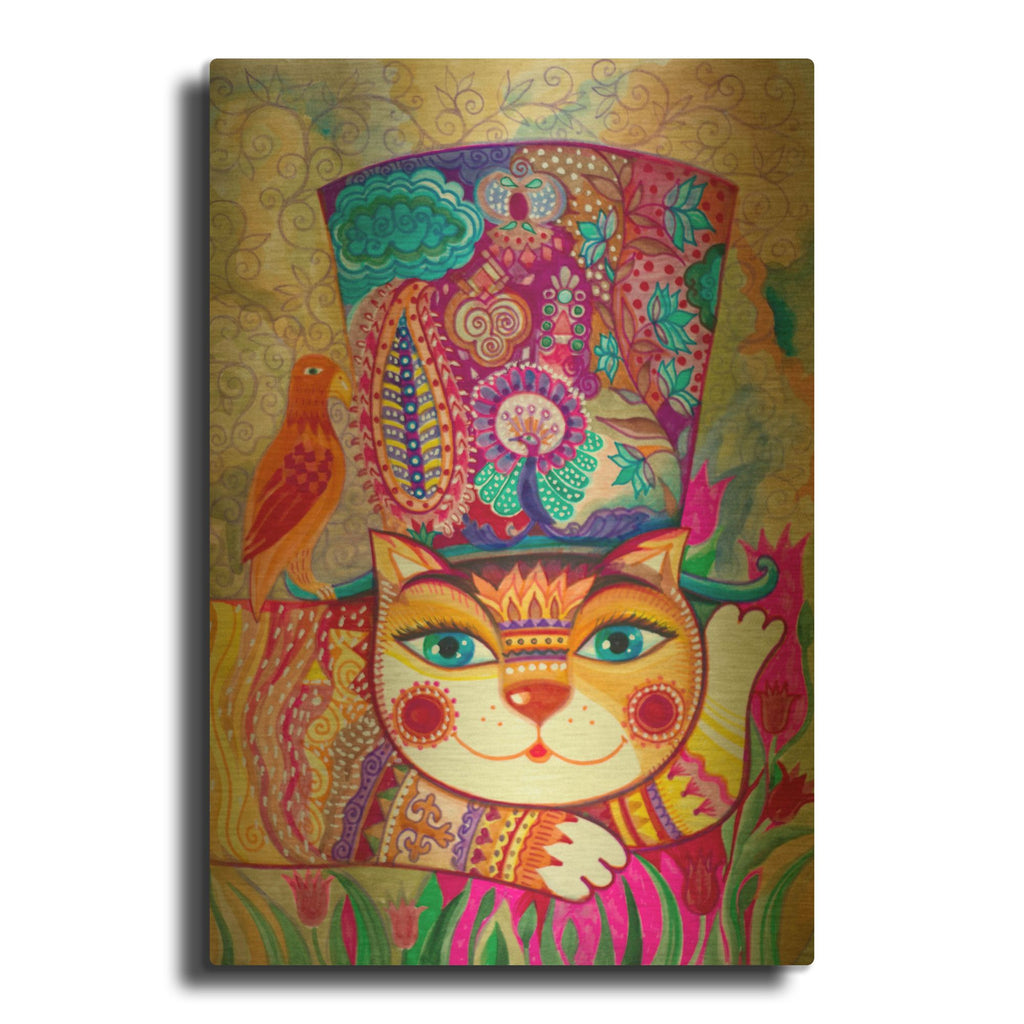 'Cat In The Hat 2' By Oxana Zaika Gold Metal Wall Art