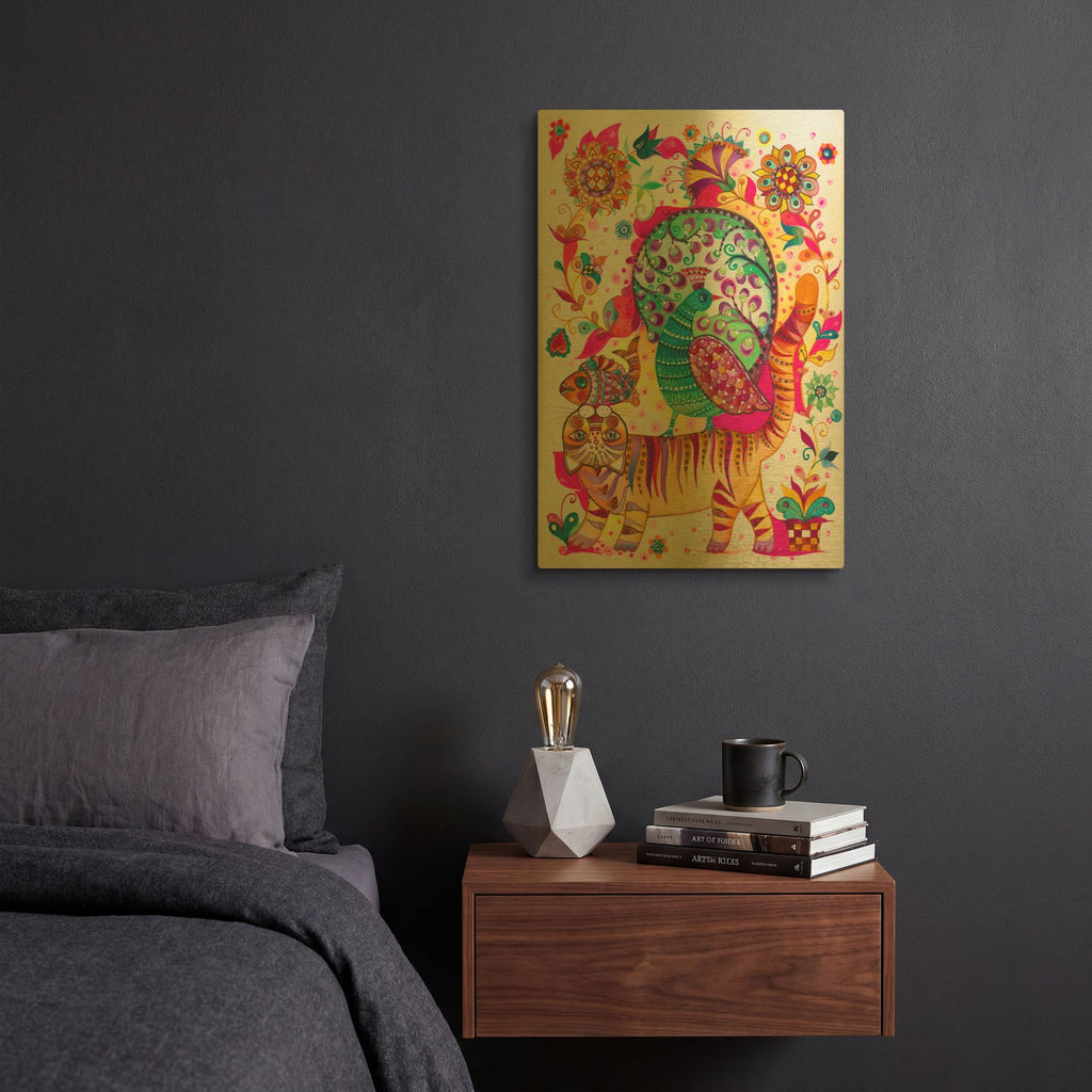 'Cat Of Paradise' By Oxana Zaika Gold Metal Wall Art