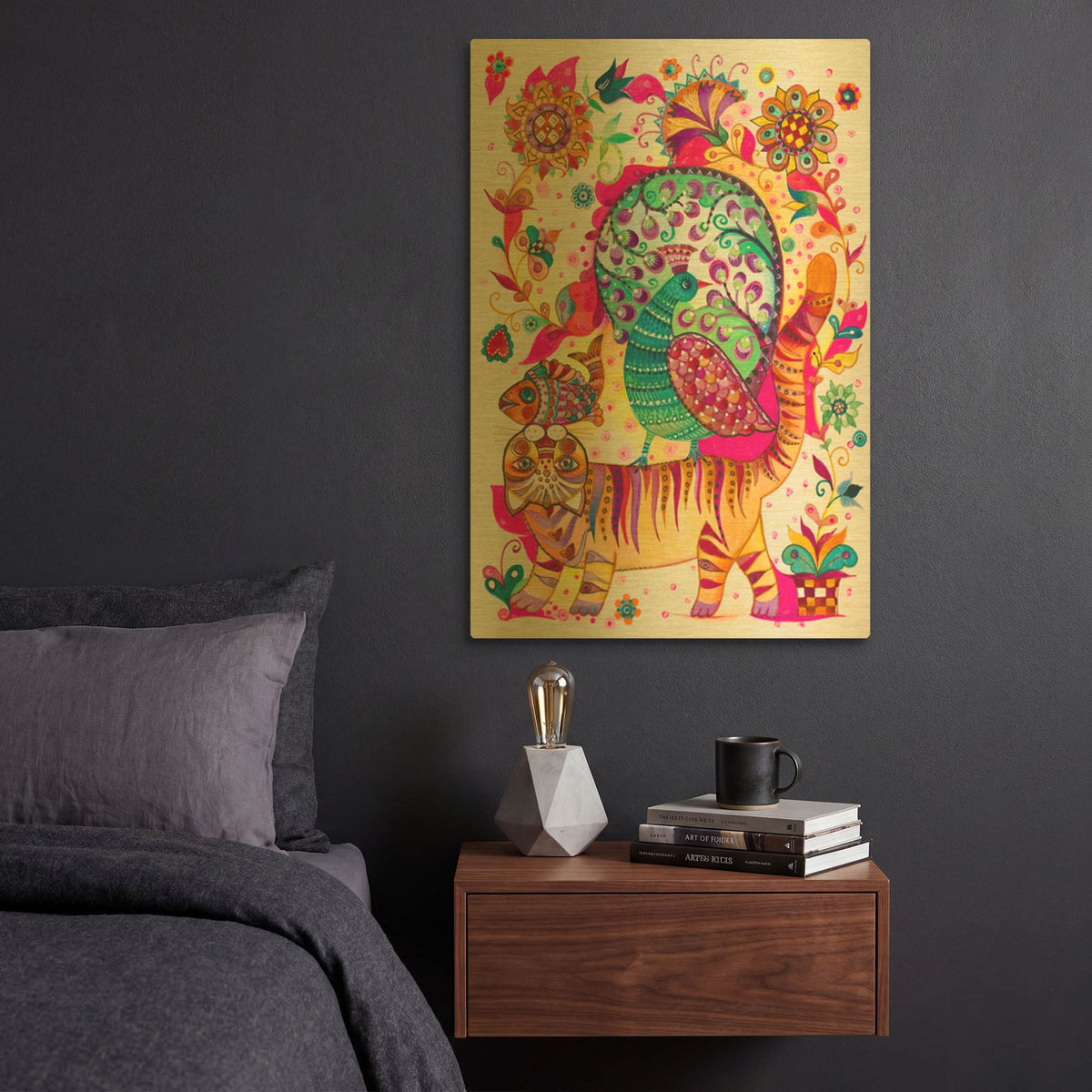 'Cat Of Paradise' By Oxana Zaika Gold Metal Wall Art