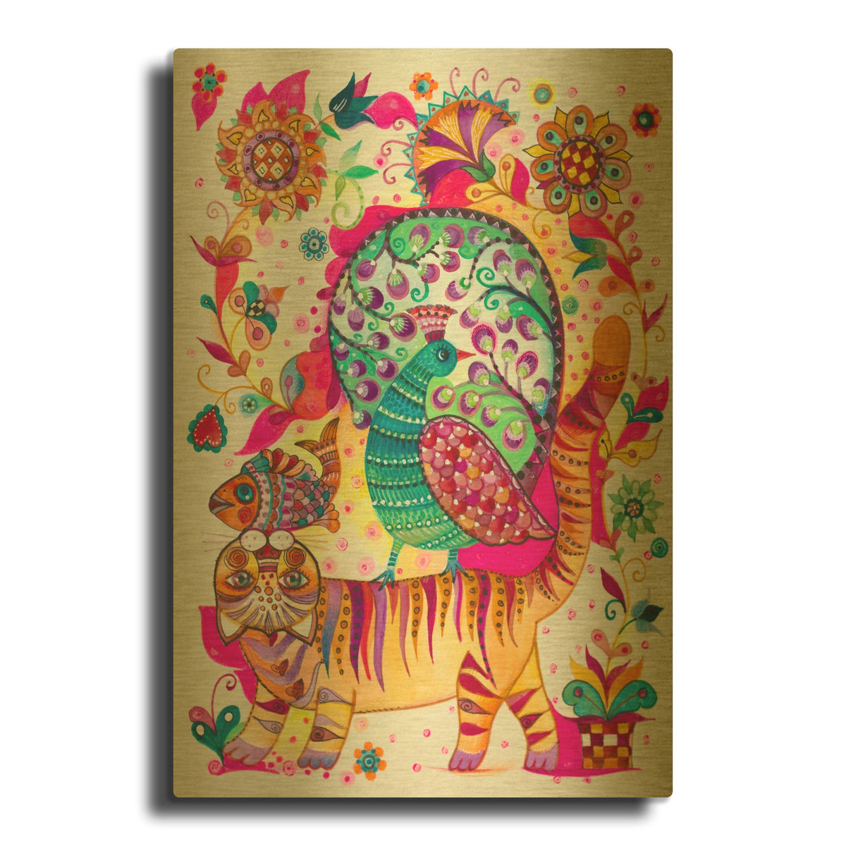 'Cat Of Paradise' By Oxana Zaika Gold Metal Wall Art