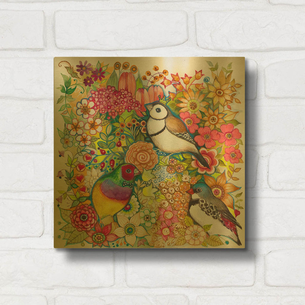 'Exotic Birds' By Oxana Zaika Gold Metal Wall Art