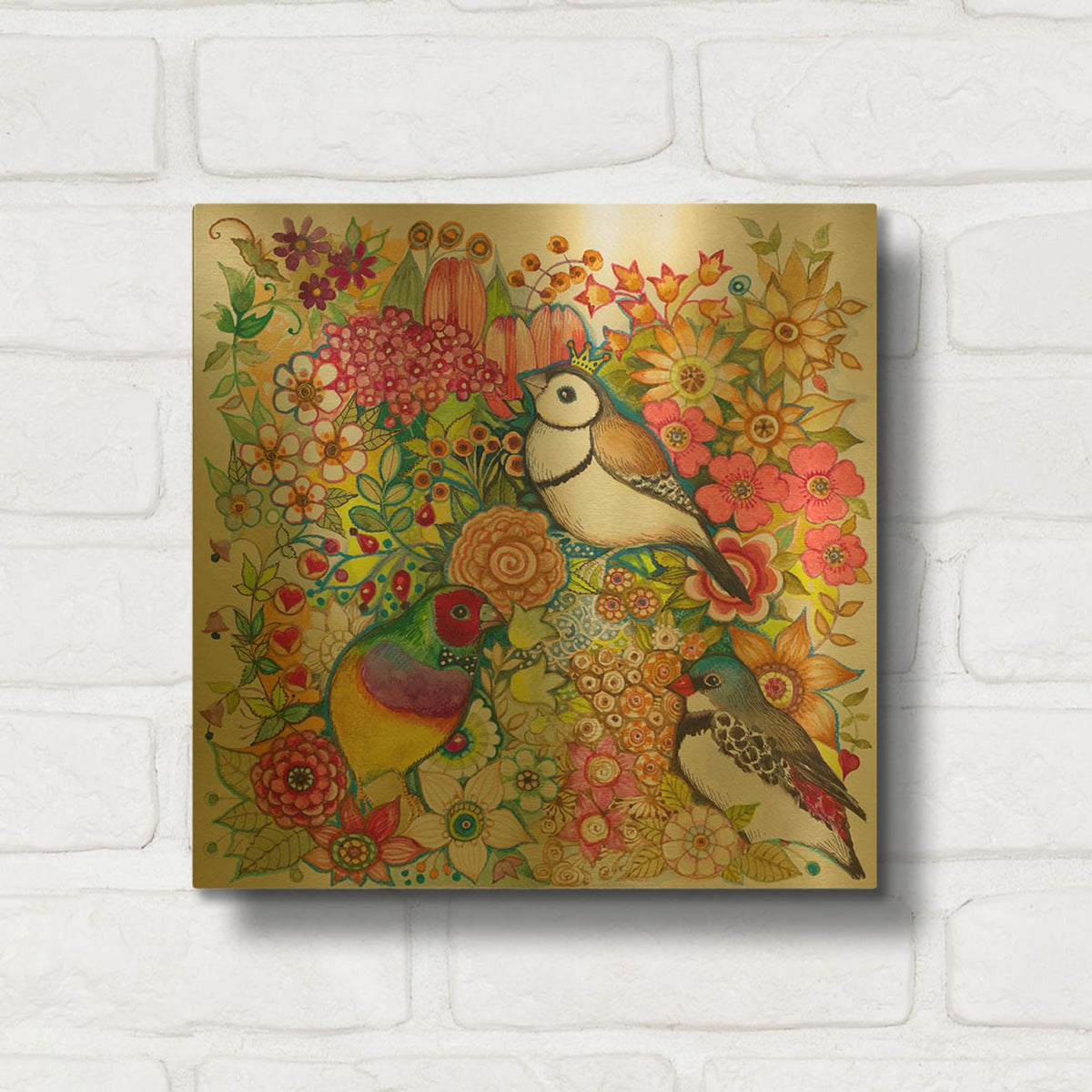 'Exotic Birds' By Oxana Zaika Gold Metal Wall Art