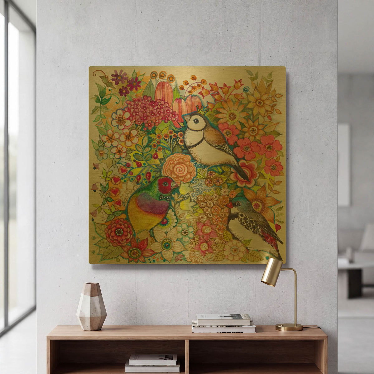 'Exotic Birds' By Oxana Zaika Gold Metal Wall Art