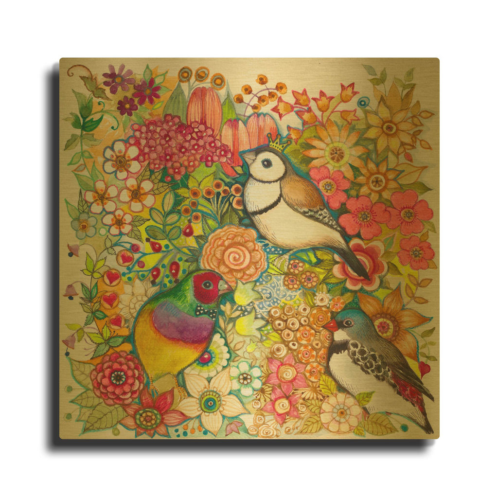 'Exotic Birds' By Oxana Zaika Gold Metal Wall Art