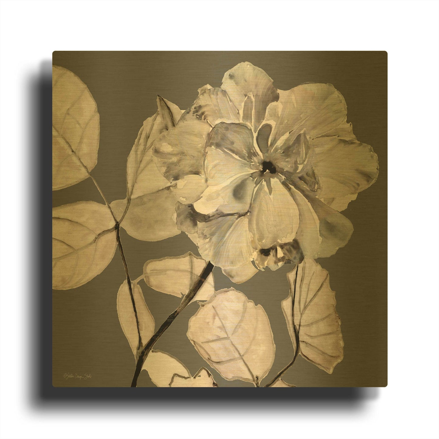 'Floral in Gray 1' By Stellar Design Studio Gold Metal Wall Art