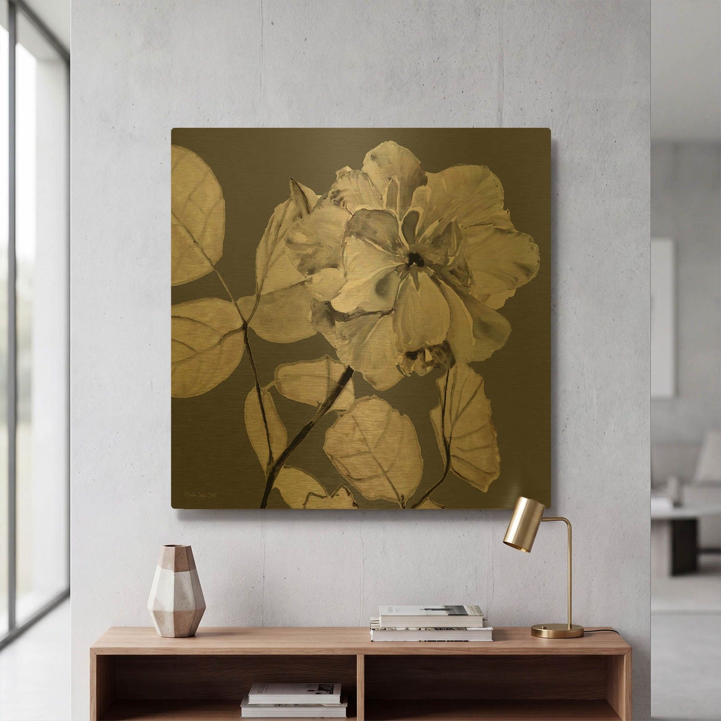 'Floral in Gray 1' By Stellar Design Studio Gold Metal Wall Art