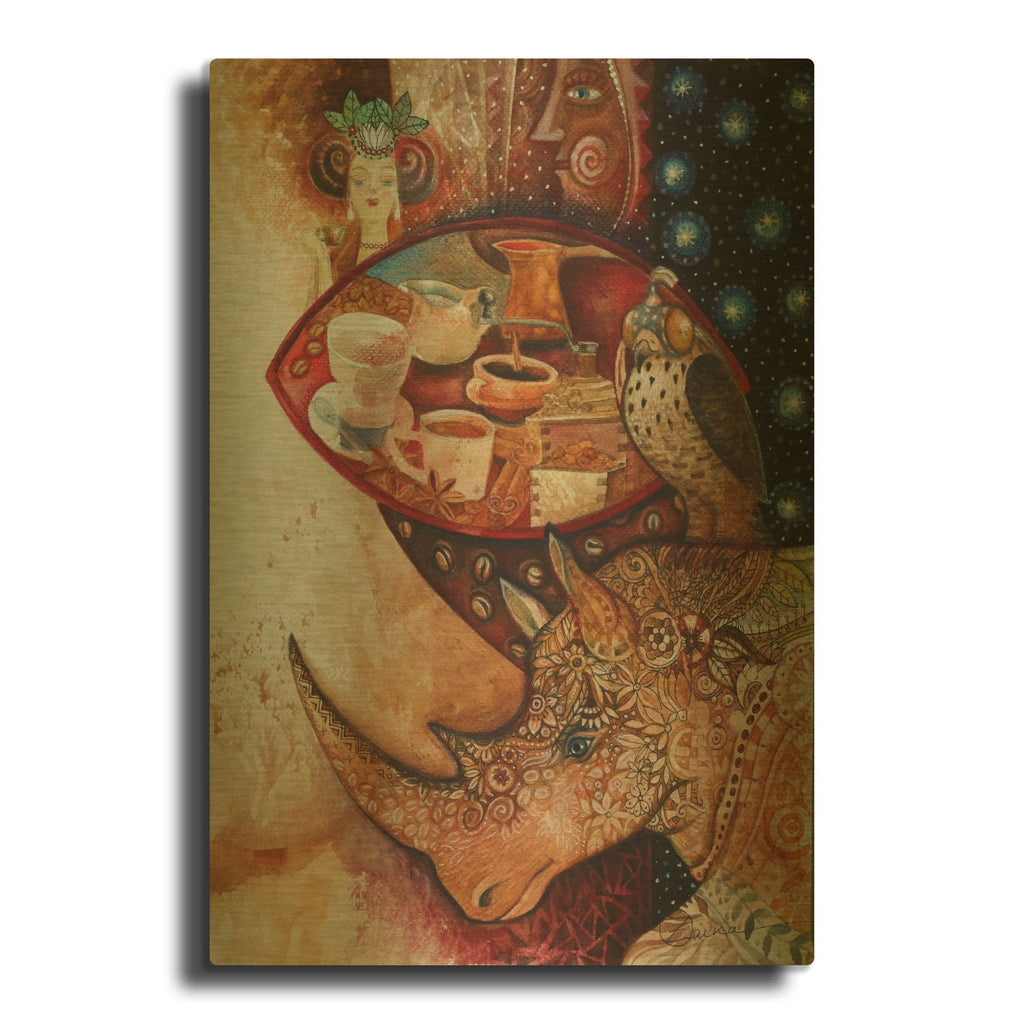 'Goddess Of Coffee' By Oxana Zaika Gold Metal Wall Art