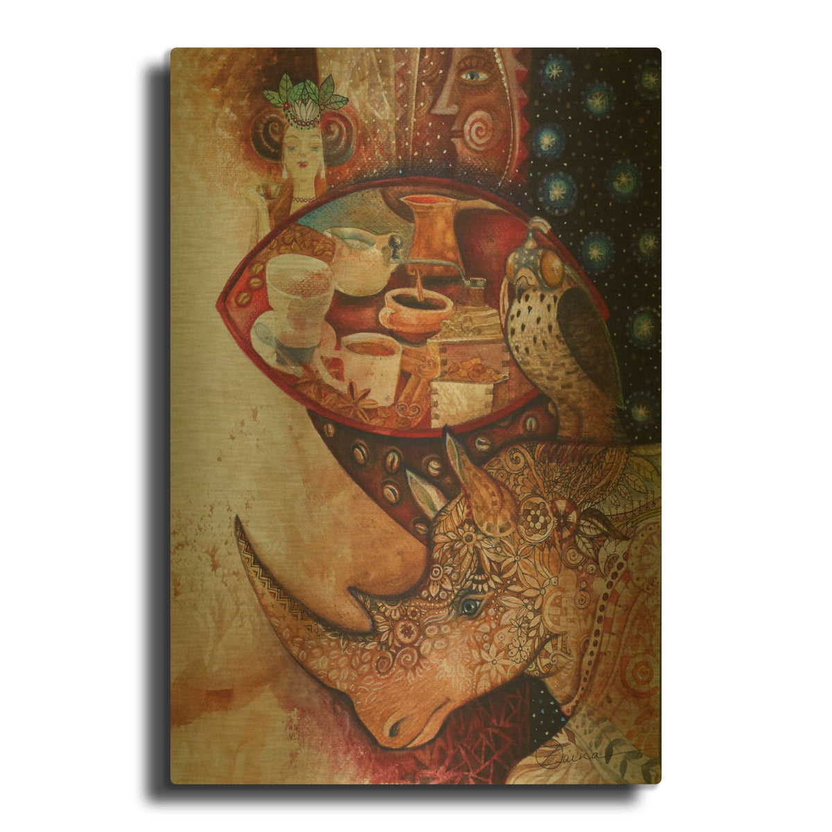 'Goddess Of Coffee' By Oxana Zaika Gold Metal Wall Art