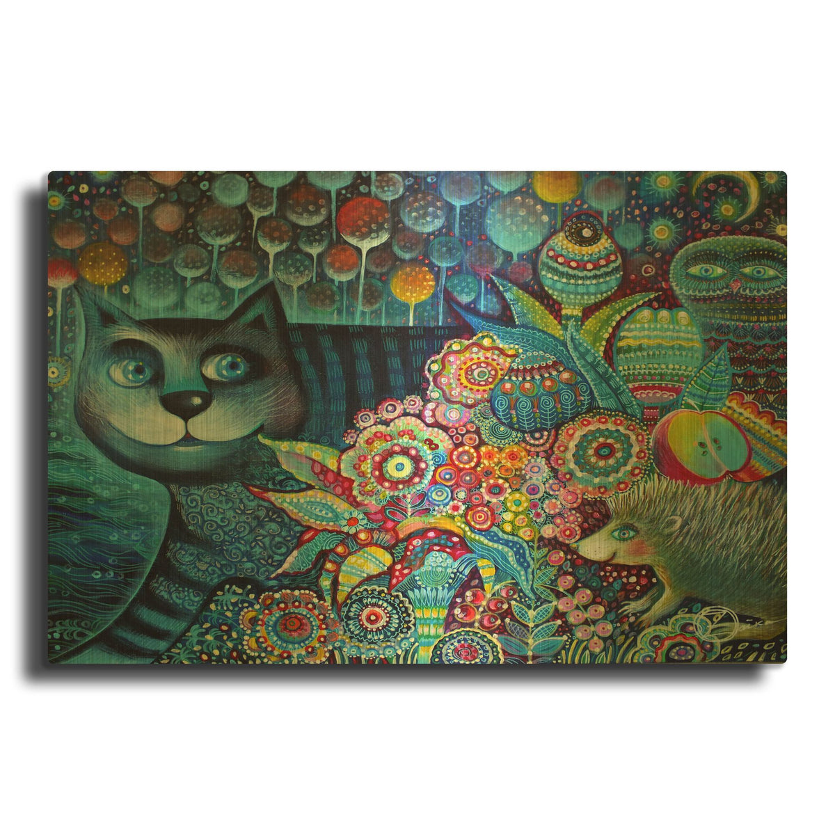 'Indigo Cat' By Oxana Zaika Gold Metal Wall Art