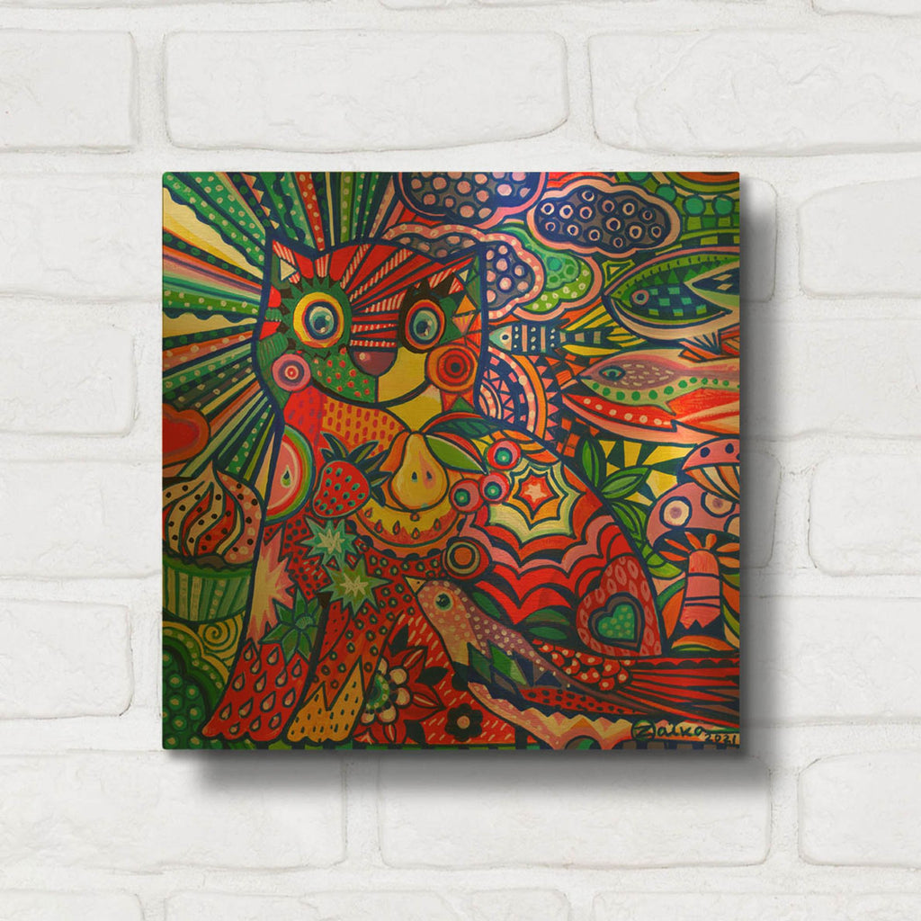 'Pop Cat' By Oxana Zaika Gold Metal Wall Art