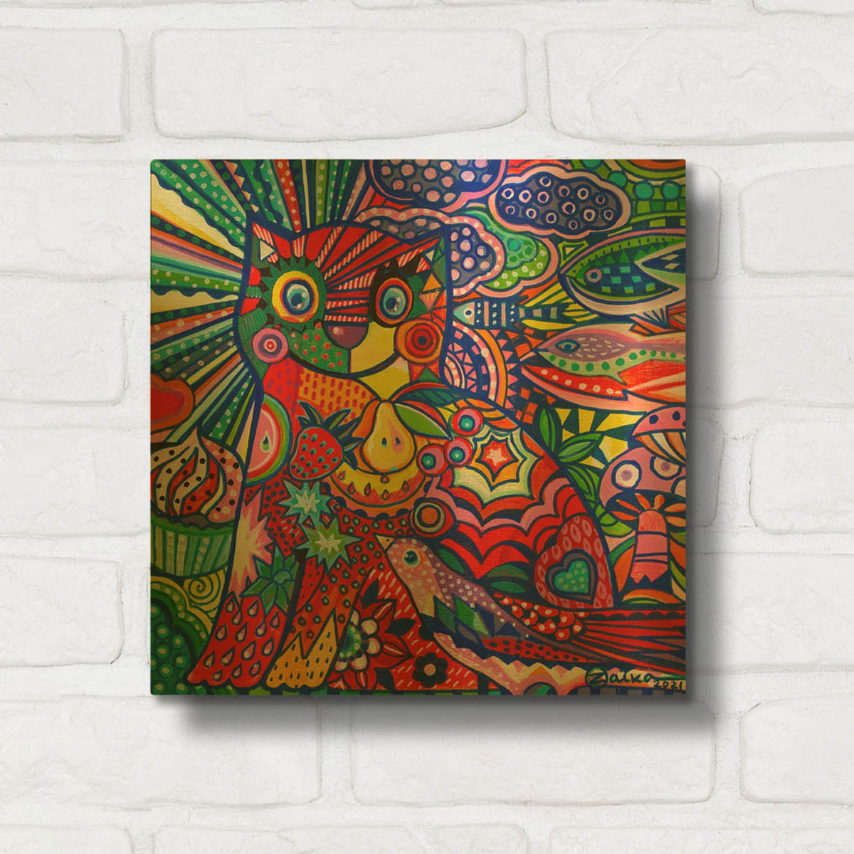 'Pop Cat' By Oxana Zaika Gold Metal Wall Art