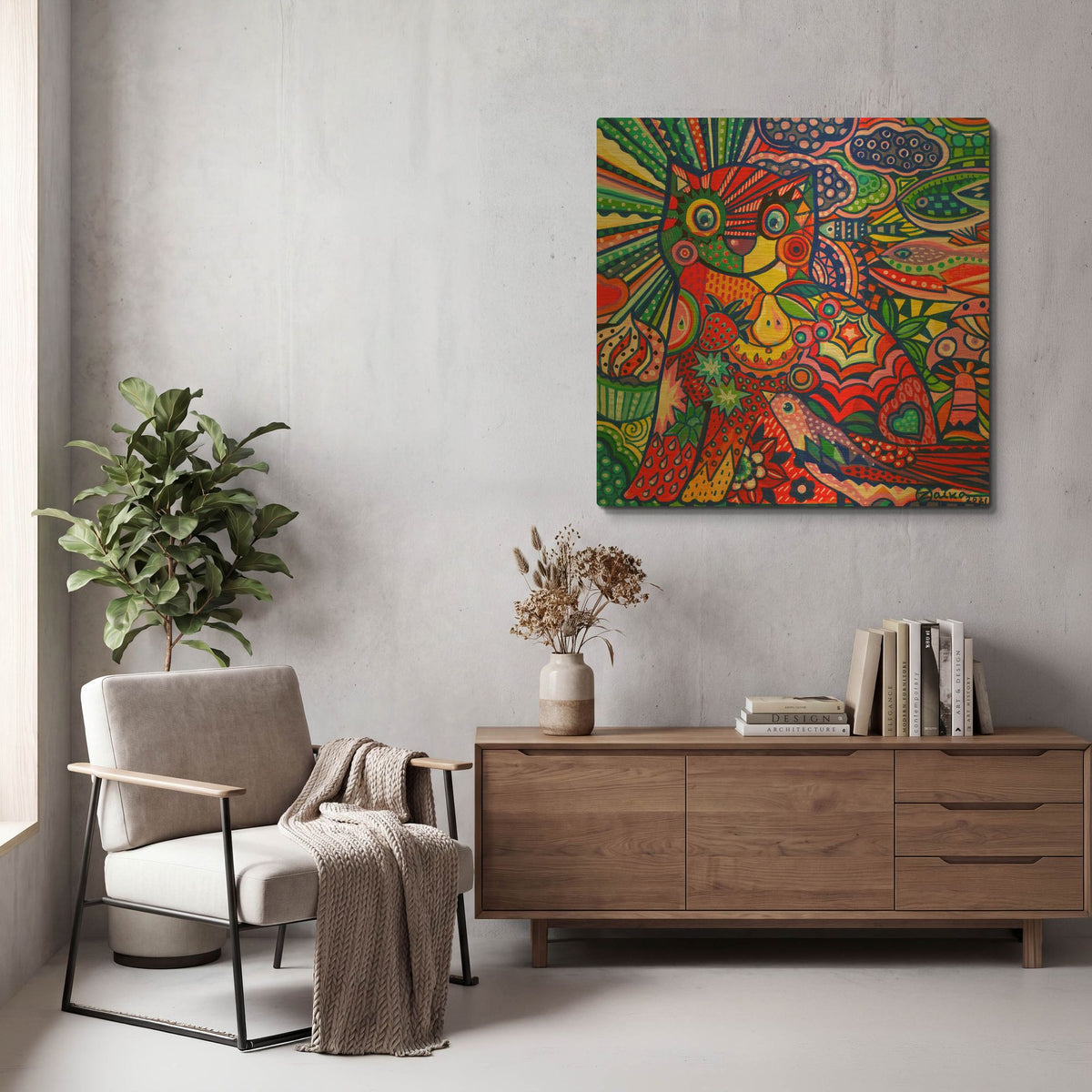 'Pop Cat' By Oxana Zaika Gold Metal Wall Art