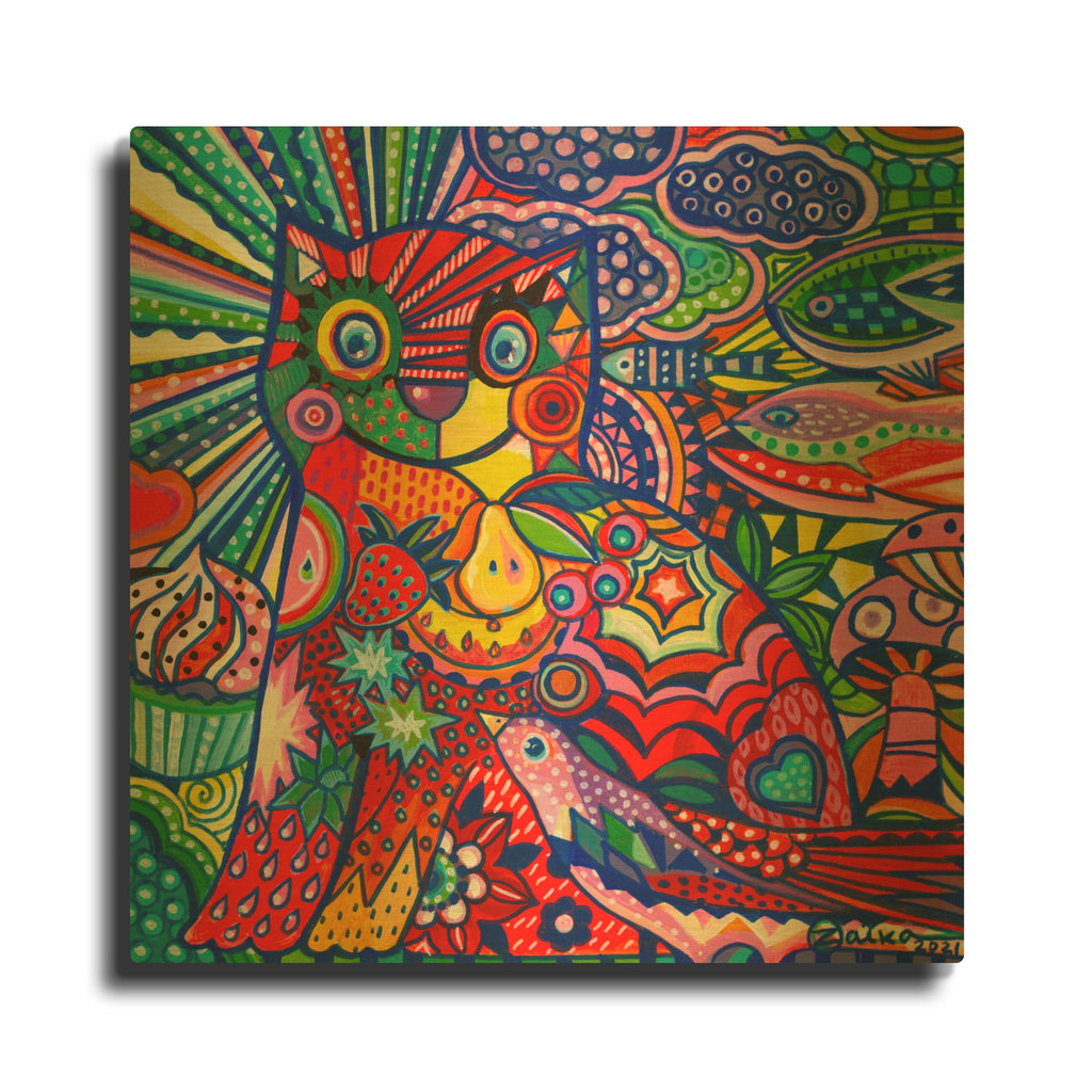 'Pop Cat' By Oxana Zaika Gold Metal Wall Art