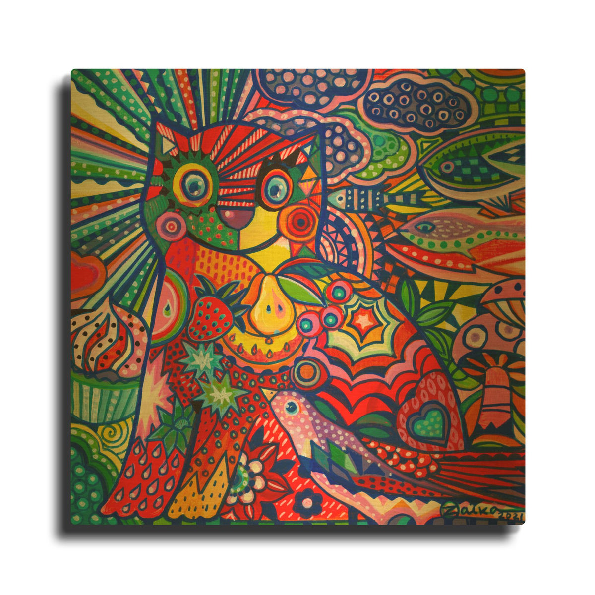 'Pop Cat' By Oxana Zaika Gold Metal Wall Art