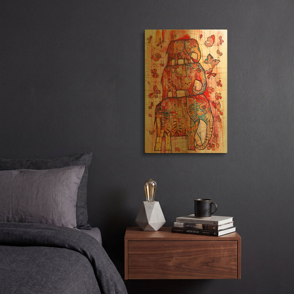 'Three Elephants' By Oxana Zaika Gold Metal Wall Art
