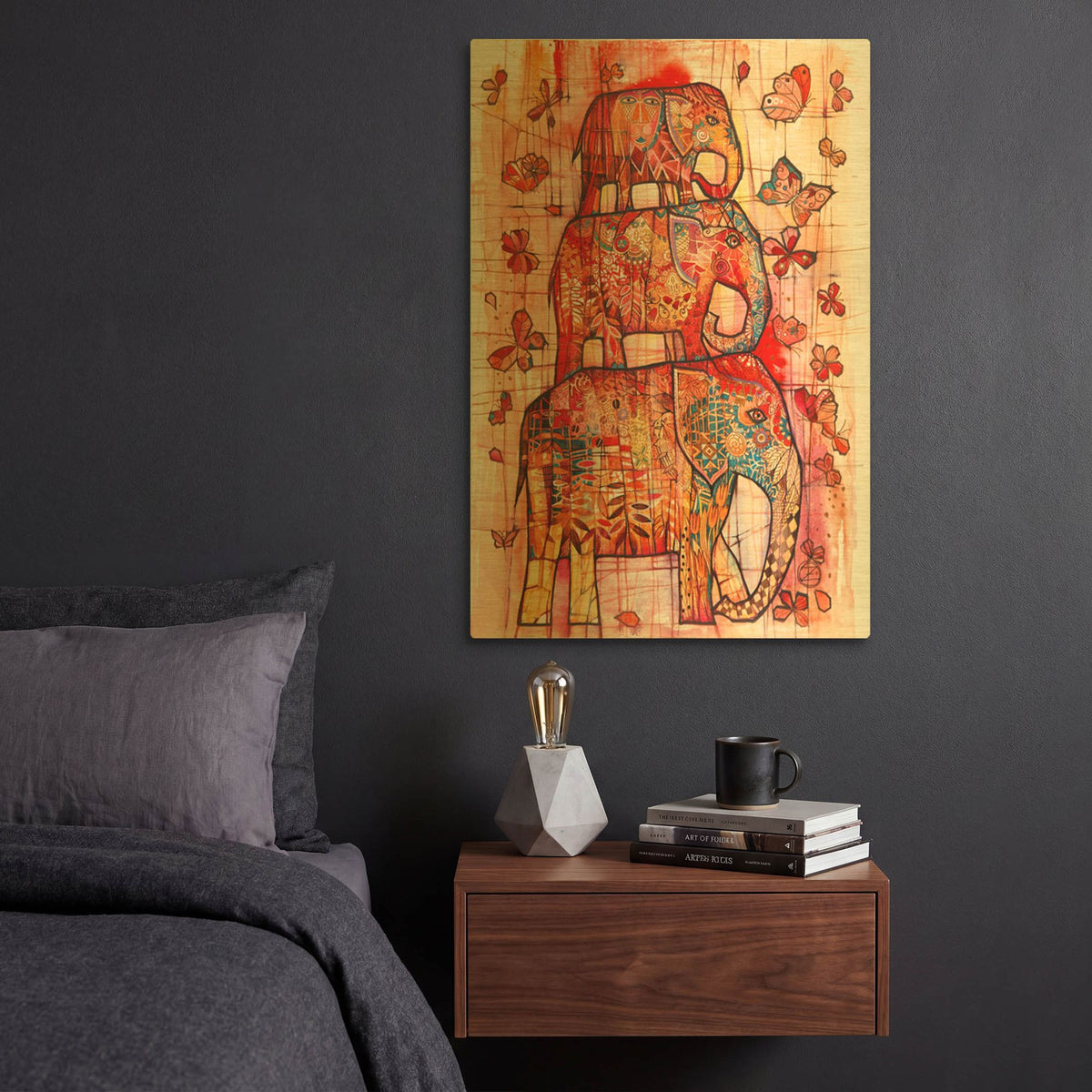 'Three Elephants' By Oxana Zaika Gold Metal Wall Art