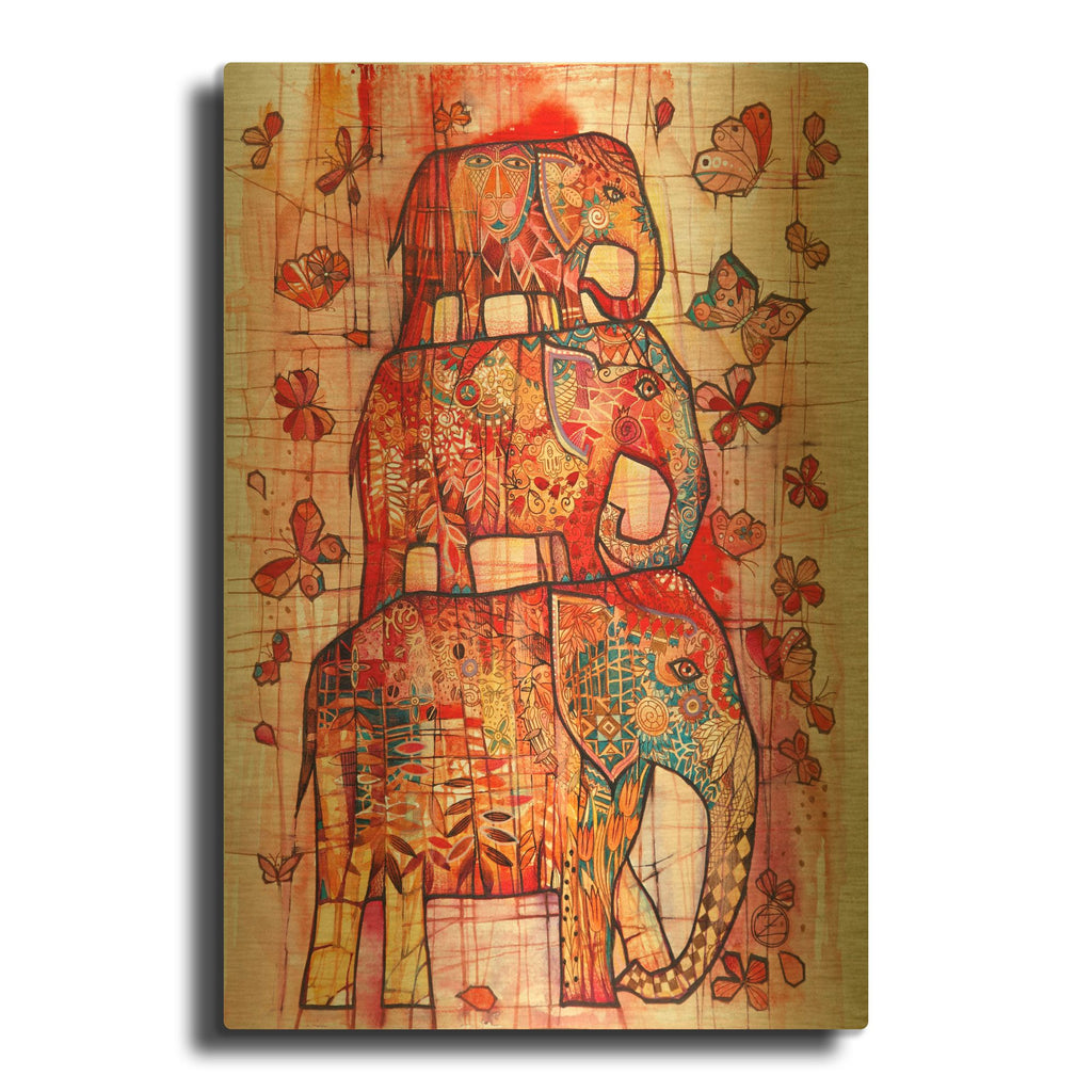 'Three Elephants' By Oxana Zaika Gold Metal Wall Art