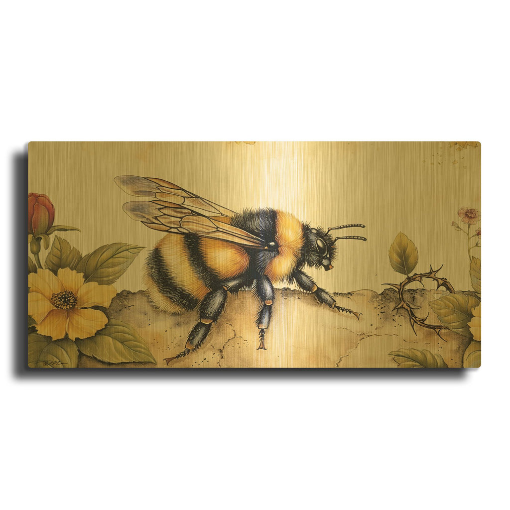 'A Bee On The Wall' By Momart Gold Metal Wall Art