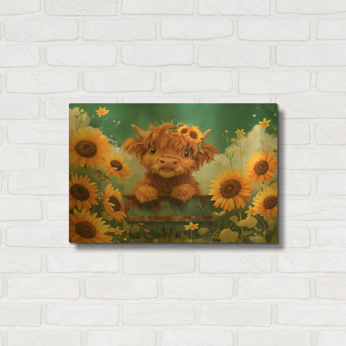 'A Cute Happy Highland Cow 2' By Momart Gold Metal Wall Art