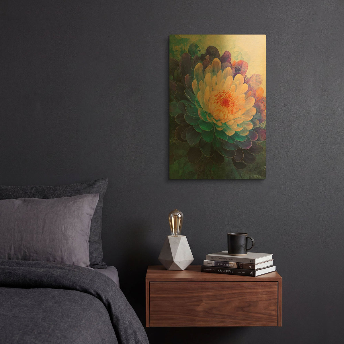 'Abstract Chinese Chrysanthemum' By Momart Gold Metal Wall Art