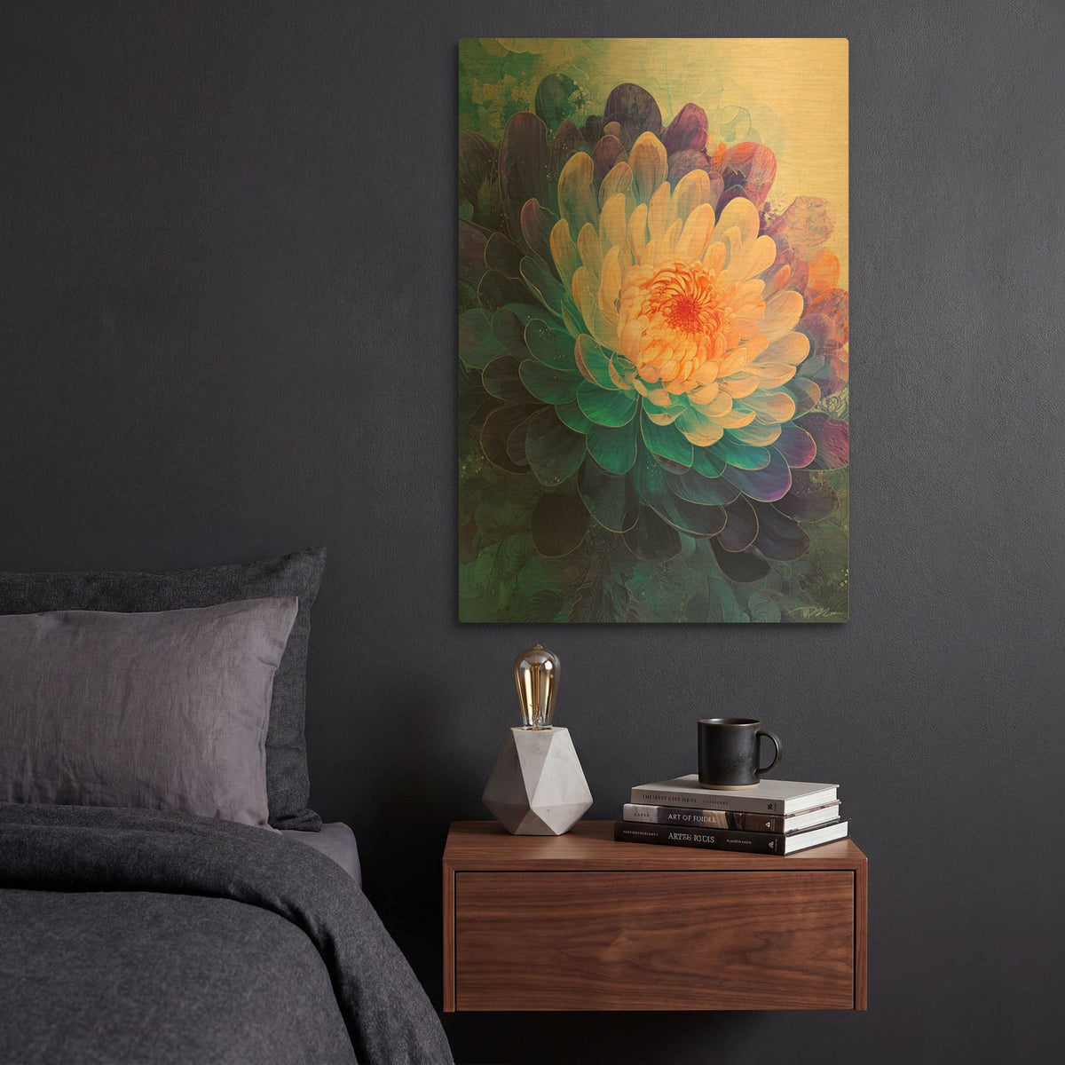 'Abstract Chinese Chrysanthemum' By Momart Gold Metal Wall Art