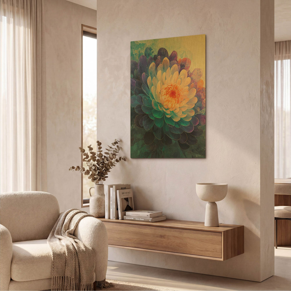 'Abstract Chinese Chrysanthemum' By Momart Gold Metal Wall Art
