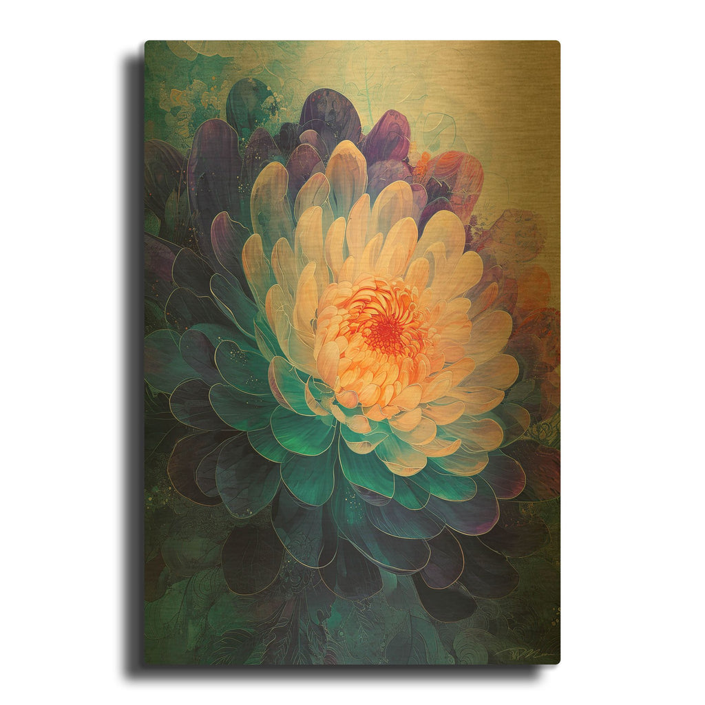 'Abstract Chinese Chrysanthemum' By Momart Gold Metal Wall Art