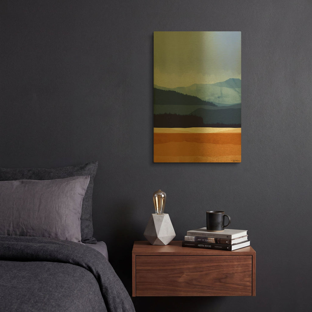'Abstract Mountain Landscape' By Momart Gold Metal Wall Art