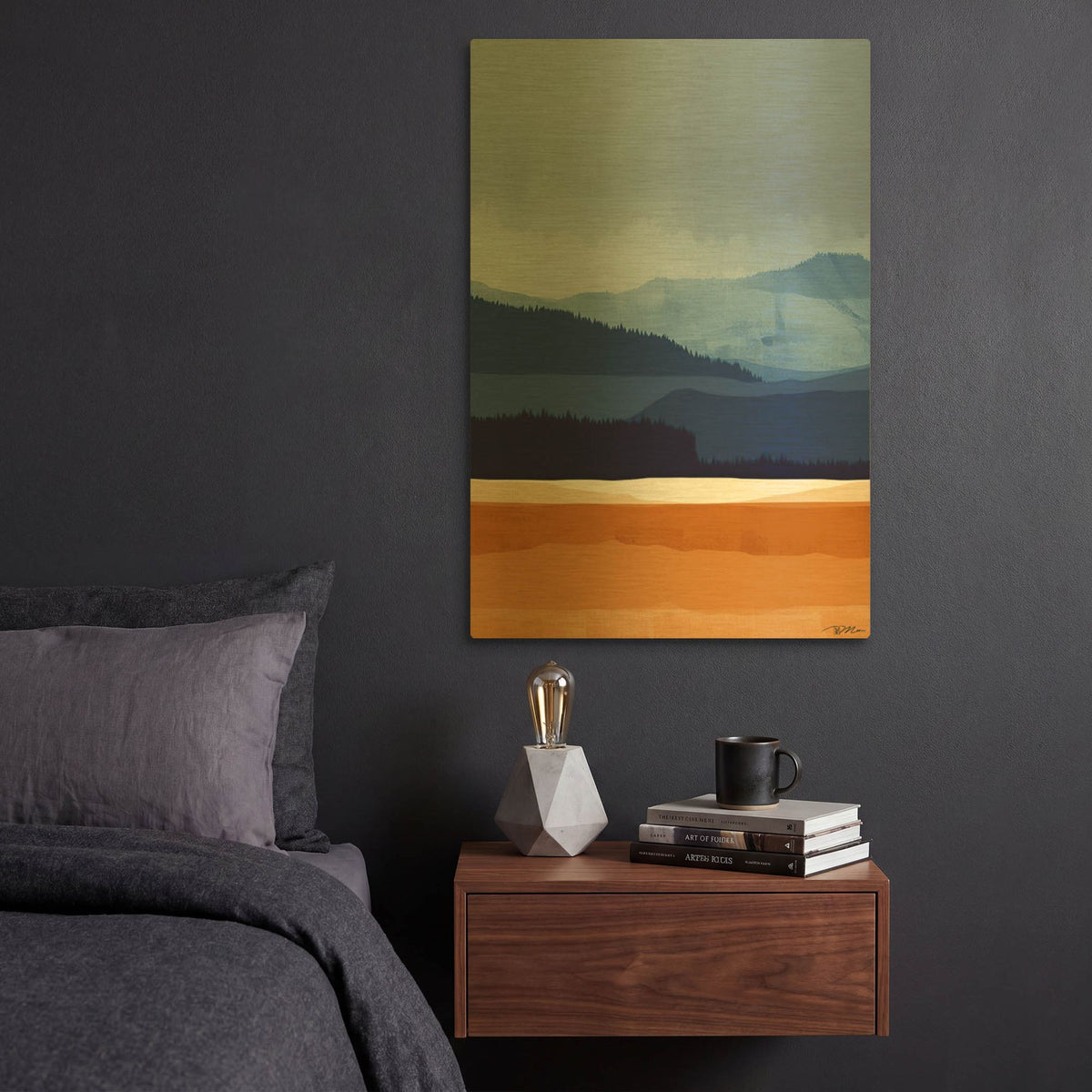 'Abstract Mountain Landscape' By Momart Gold Metal Wall Art