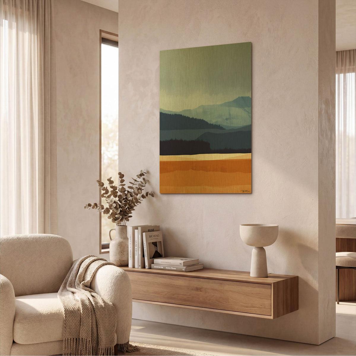 'Abstract Mountain Landscape' By Momart Gold Metal Wall Art