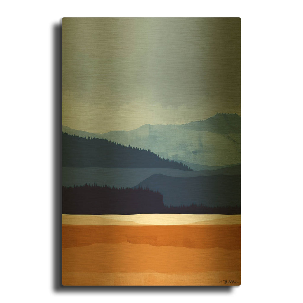 'Abstract Mountain Landscape' By Momart Gold Metal Wall Art